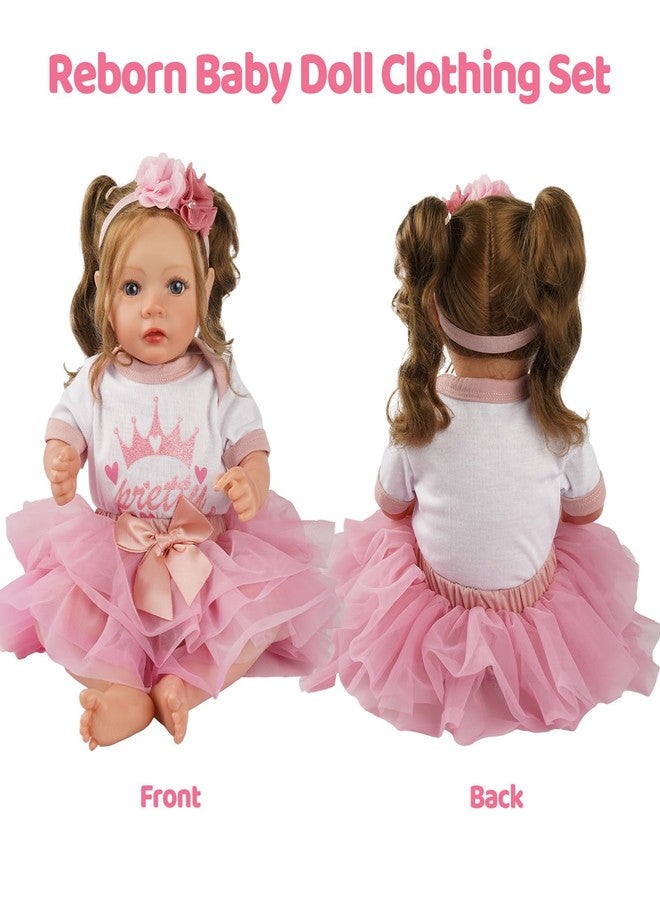 BABESIDE طقم ملابس دمية أطفال حديثي الولادة من 3 قطع من BABESIDE، مناسب لدمى الأطفال من 17 إلى 22 بوصة، طقم إكسسوارات دمية أطفال لطيف مع تنورة وعصابة رأس لدمى الأطفال الواقعية للبنات، وردي - Image 4